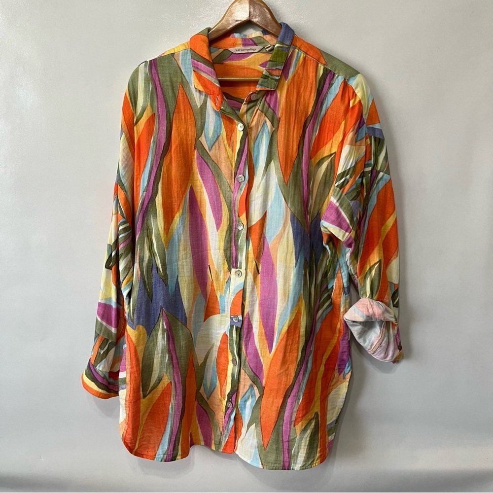 Soft Surroundings 100% Cotton Peregrine Gauze Tunic Blouse Button Down Shirt